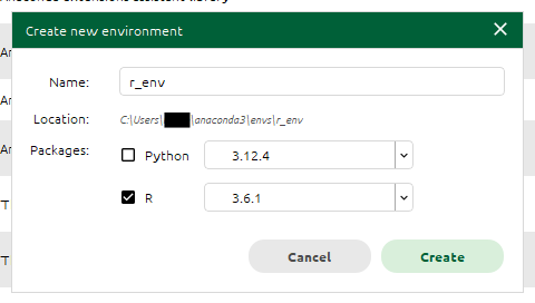Create R environment Anaconda Navigator